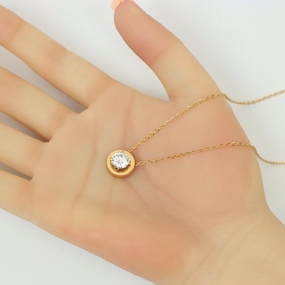 Minimalist Rose Gold Solitaire Necklace with Dainty Round Pendant, XPNL0176 - Picture 4 of 13